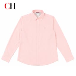 CH Mens Button Down Collar Tiny Letter Chest Embroidery Long Sleeve Oxford Shirt Office Daily Smart Top