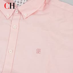 CH Mens Button Down Collar Tiny Letter Chest Embroidery Long Sleeve Oxford Shirt Office Daily Smart Top