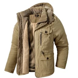 Pop Winter Fleece Parkas Men Warm Windproof Jackets Thick Hooded Parka Coat Mens Fur Linner Outerwear Casual Cotton Padded Jacke