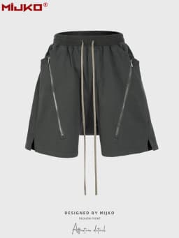 MIJKO Black Dark Grey Shorts Men Hip Hop Shorts Double Zipper Streetwear Fashion Short Pants 8327