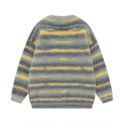 Hip Hop Striped Plush Thickened Men's Cardigan V-neck Fashionable Casual Loose Sweater Couple Streetwear Loose Knit
