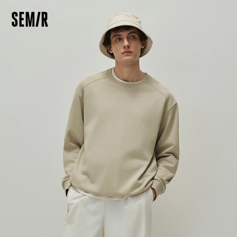 Semir Men Sweatshirt Solid Basic Crew Neck Slight Loose Knit Pullover Everyday Casual Style Autumn Top Daily Wear 2026