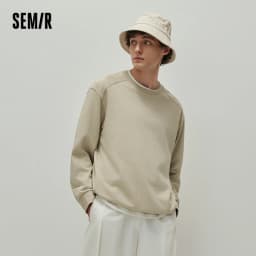Semir Men Sweatshirt Solid Basic Crew Neck Slight Loose Knit Pullover Everyday Casual Style Autumn Top Daily Wear 2026