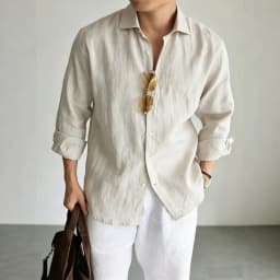 Men's Italian 100% Linen Long-Sleeve Shirt Jacket Summer Daily Commute Old Money Style Loose Fit UV Protection