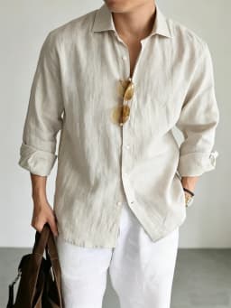Men's Italian 100% Linen Long-Sleeve Shirt Jacket Summer Daily Commute Old Money Style Loose Fit UV Protection