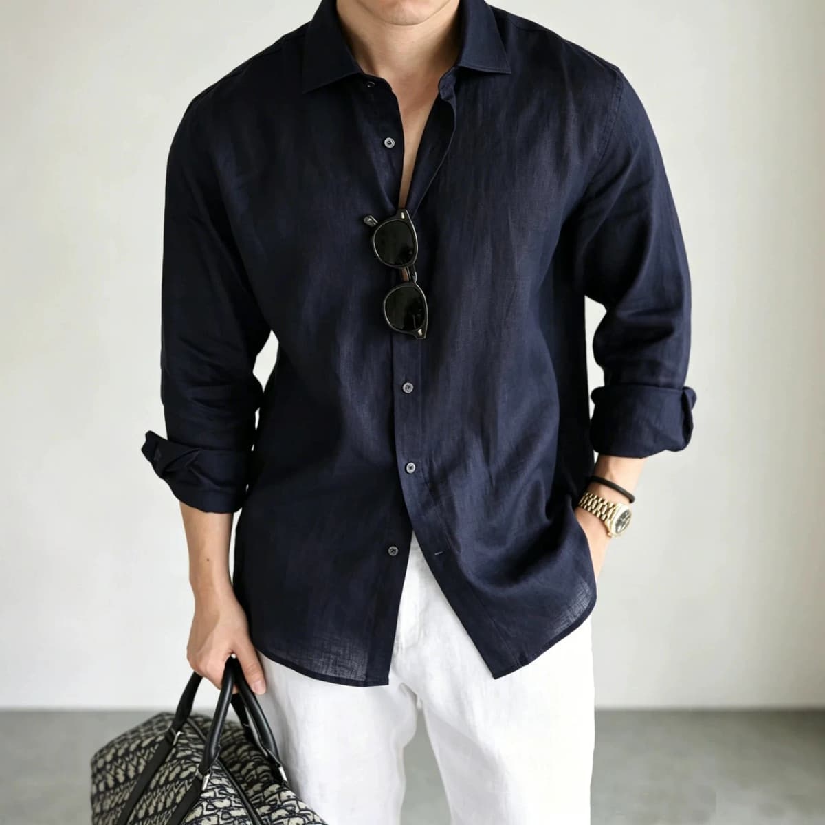 Men's Italian 100% Linen Long-Sleeve Shirt Jacket Summer Daily Commute Old Money Style Loose Fit UV Protection