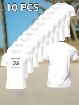 10-Piece Men's Short-Sleeved Logo Custom Trendy Versatile Top with Breathable Mesh Fabric T-Shirt