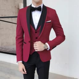 Solid Men's Wedding Suit One Button Shawl Lapel Jacket Vest Pants Dinner Groom Tuxedos Slim Fit Formal Business Suits