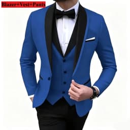 Solid Men's Wedding Suit One Button Shawl Lapel Jacket Vest Pants Dinner Groom Tuxedos Slim Fit Formal Business Suits