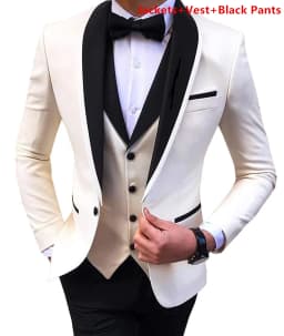 Solid Men's Wedding Suit One Button Shawl Lapel Jacket Vest Pants Dinner Groom Tuxedos Slim Fit Formal Business Suits
