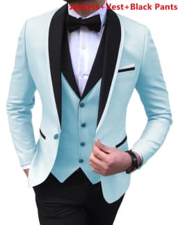 Solid Men's Wedding Suit One Button Shawl Lapel Jacket Vest Pants Dinner Groom Tuxedos Slim Fit Formal Business Suits