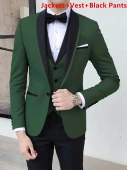 Solid Men's Wedding Suit One Button Shawl Lapel Jacket Vest Pants Dinner Groom Tuxedos Slim Fit Formal Business Suits