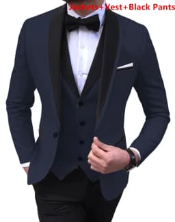Solid Men's Wedding Suit One Button Shawl Lapel Jacket Vest Pants Dinner Groom Tuxedos Slim Fit Formal Business Suits