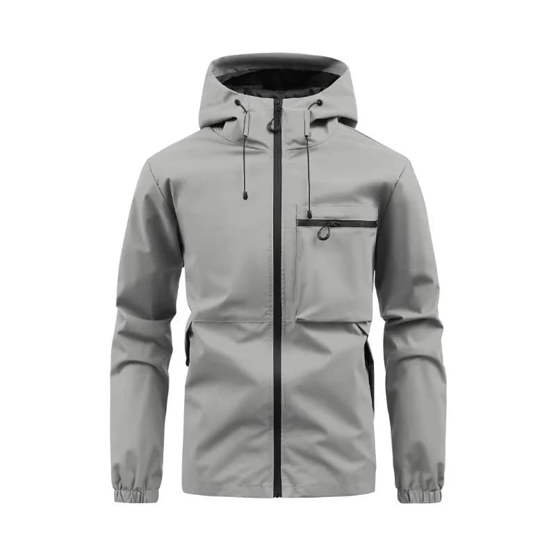 Men Spring Autumn Hooded Jacket Waterproof Outdoor Windbreaker Casual Zip Up Pocket Coat Outerwear