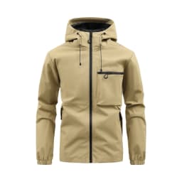 Men Spring Autumn Hooded Jacket Waterproof Outdoor Windbreaker Casual Zip Up Pocket Coat Outerwear