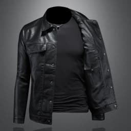 2024 Autumn and Winter New Men's Fashion Handsome with Solid Color Boutique Lapel Motorcycle Leather Coat Slim Fashion  M-5XL