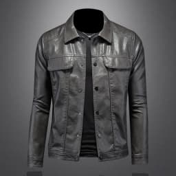 2024 Autumn and Winter New Men's Fashion Handsome with Solid Color Boutique Lapel Motorcycle Leather Coat Slim Fashion  M-5XL