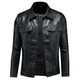 2024 Autumn and Winter New Men's Fashion Handsome with Solid Color Boutique Lapel Motorcycle Leather Coat Slim Fashion  M-5XL