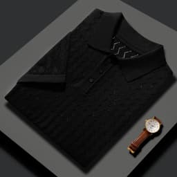 MVLYFLRT Men's T-Shirt Top Mulberry Silk Breathable Knit POLO Shirt Business Casual Lapel Hollow Short Sleeved Summer Shirt Thin