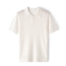 MVLYFLRT Men's T-Shirt Top Mulberry Silk Breathable Knit POLO Shirt Business Casual Lapel Hollow Short Sleeved Summer Shirt Thin