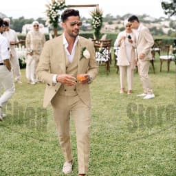 Summer Linen Men Suits 3 Piece Chic Single Breasted Peak Lapel Outfits Fashion Daily Casual Slim Groom Wedding Party Tuxedo