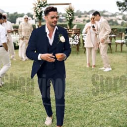 Summer Linen Men Suits 3 Piece Chic Single Breasted Peak Lapel Outfits Fashion Daily Casual Slim Groom Wedding Party Tuxedo