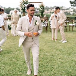 Summer Linen Men Suits 3 Piece Chic Single Breasted Peak Lapel Outfits Fashion Daily Casual Slim Groom Wedding Party Tuxedo
