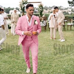 Summer Linen Men Suits 3 Piece Chic Single Breasted Peak Lapel Outfits Fashion Daily Casual Slim Groom Wedding Party Tuxedo