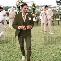 Summer Linen Men Suits 3 Piece Chic Single Breasted Peak Lapel Outfits Fashion Daily Casual Slim Groom Wedding Party Tuxedo