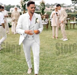 Summer Linen Men Suits 3 Piece Chic Single Breasted Peak Lapel Outfits Fashion Daily Casual Slim Groom Wedding Party Tuxedo
