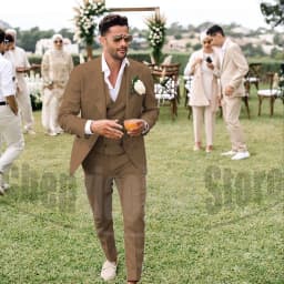 Summer Linen Men Suits 3 Piece Chic Single Breasted Peak Lapel Outfits Fashion Daily Casual Slim Groom Wedding Party Tuxedo