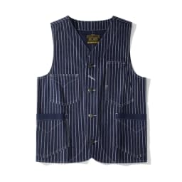 12oz 100% Cotton American Vintage Wabash Stripe Work Vest in Raw Denim Amekaji Style Indigo-Dyed Utility Vest for Men OKONKWO