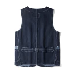 12oz 100% Cotton American Vintage Wabash Stripe Work Vest in Raw Denim Amekaji Style Indigo-Dyed Utility Vest for Men OKONKWO