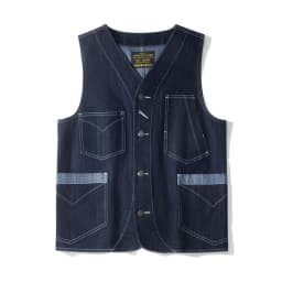 12oz 100% Cotton American Vintage Wabash Stripe Work Vest in Raw Denim Amekaji Style Indigo-Dyed Utility Vest for Men OKONKWO