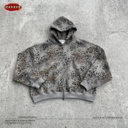 ZODF Trendy Winter 400gsm Boxyfit Zipper Cotton Hoodies For Man Unisex Leopard Printing Hooded Jackets Coat HY1274
