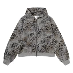 ZODF Trendy Winter 400gsm Boxyfit Zipper Cotton Hoodies For Man Unisex Leopard Printing Hooded Jackets Coat HY1274
