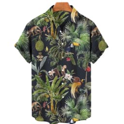 For Men Tropical Jungle Flamingo 3d Print Hawaiian Shirt Summer Street Short Sleeves Tops Harajuku Lapel Button Loose Blouse