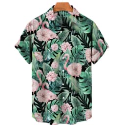 For Men Tropical Jungle Flamingo 3d Print Hawaiian Shirt Summer Street Short Sleeves Tops Harajuku Lapel Button Loose Blouse