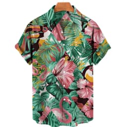 For Men Tropical Jungle Flamingo 3d Print Hawaiian Shirt Summer Street Short Sleeves Tops Harajuku Lapel Button Loose Blouse