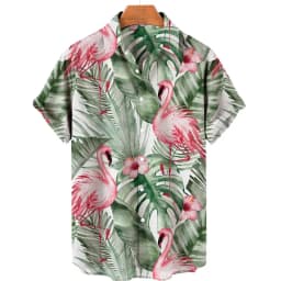 For Men Tropical Jungle Flamingo 3d Print Hawaiian Shirt Summer Street Short Sleeves Tops Harajuku Lapel Button Loose Blouse