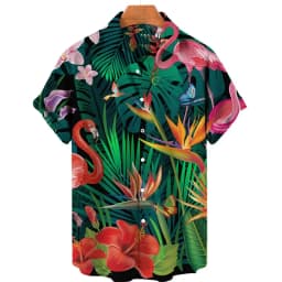 For Men Tropical Jungle Flamingo 3d Print Hawaiian Shirt Summer Street Short Sleeves Tops Harajuku Lapel Button Loose Blouse
