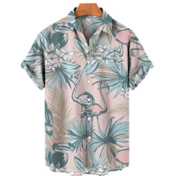 For Men Tropical Jungle Flamingo 3d Print Hawaiian Shirt Summer Street Short Sleeves Tops Harajuku Lapel Button Loose Blouse