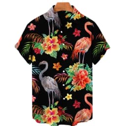 For Men Tropical Jungle Flamingo 3d Print Hawaiian Shirt Summer Street Short Sleeves Tops Harajuku Lapel Button Loose Blouse