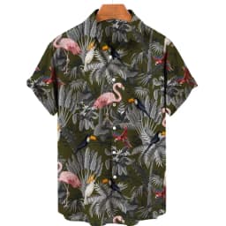 For Men Tropical Jungle Flamingo 3d Print Hawaiian Shirt Summer Street Short Sleeves Tops Harajuku Lapel Button Loose Blouse