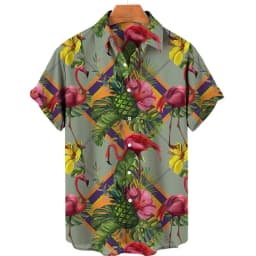For Men Tropical Jungle Flamingo 3d Print Hawaiian Shirt Summer Street Short Sleeves Tops Harajuku Lapel Button Loose Blouse