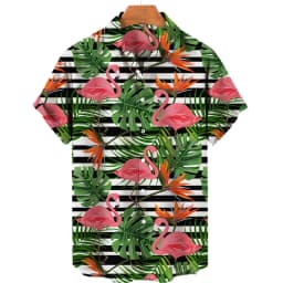 For Men Tropical Jungle Flamingo 3d Print Hawaiian Shirt Summer Street Short Sleeves Tops Harajuku Lapel Button Loose Blouse