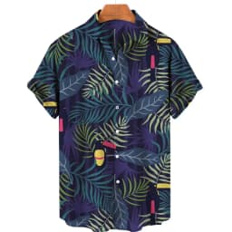 For Men Tropical Jungle Flamingo 3d Print Hawaiian Shirt Summer Street Short Sleeves Tops Harajuku Lapel Button Loose Blouse