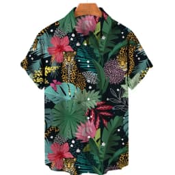 For Men Tropical Jungle Flamingo 3d Print Hawaiian Shirt Summer Street Short Sleeves Tops Harajuku Lapel Button Loose Blouse