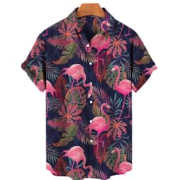 For Men Tropical Jungle Flamingo 3d Print Hawaiian Shirt Summer Street Short Sleeves Tops Harajuku Lapel Button Loose Blouse