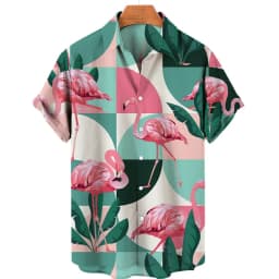 For Men Tropical Jungle Flamingo 3d Print Hawaiian Shirt Summer Street Short Sleeves Tops Harajuku Lapel Button Loose Blouse